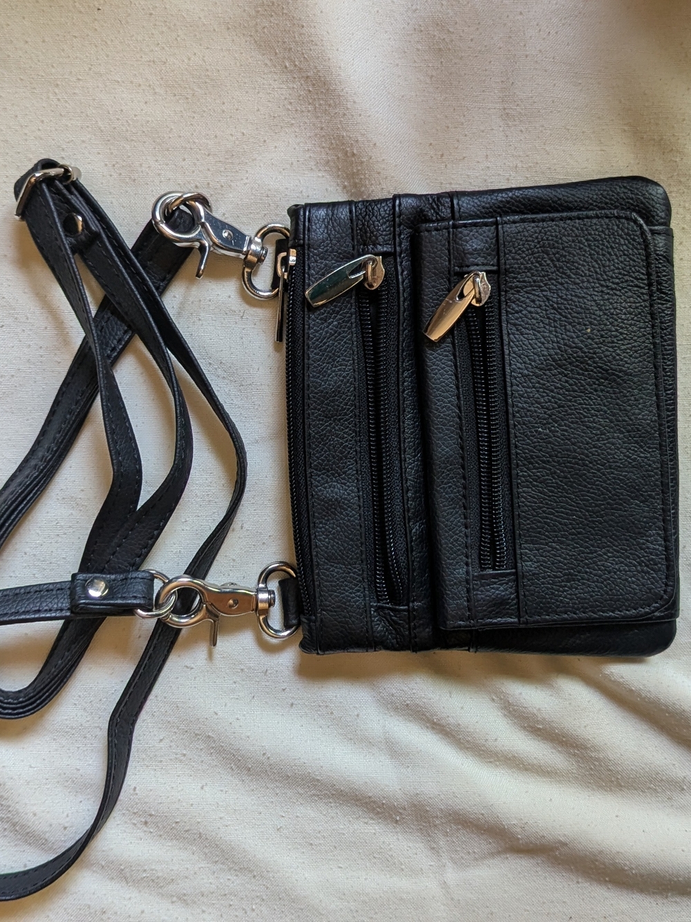 Black Crossbody Organizer Bag with Multiple Zipper Pockets